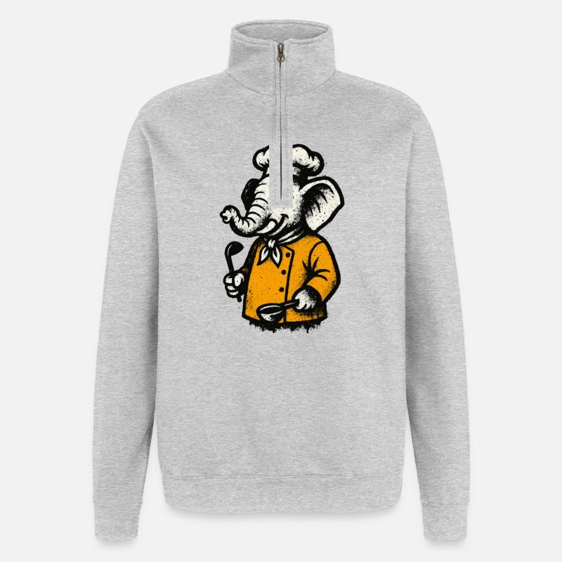 Cuisinier Chef Éléphant - Sweat à zip 1/4 - gris chiné