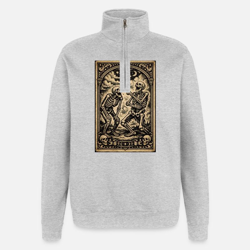 Skelett-Serenade unter den Sternen - Quarter-Zip-Sweatshirt - Grau meliert