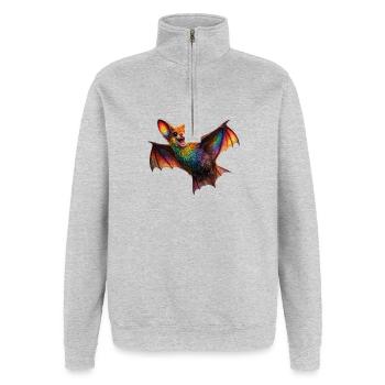 Rainbow Bat Night Creature - Quarter-Zip Sweatshirt - heather grey - Front - AI Model Female 172 light (172cm) & AI Model Male 178 dark (178cm)