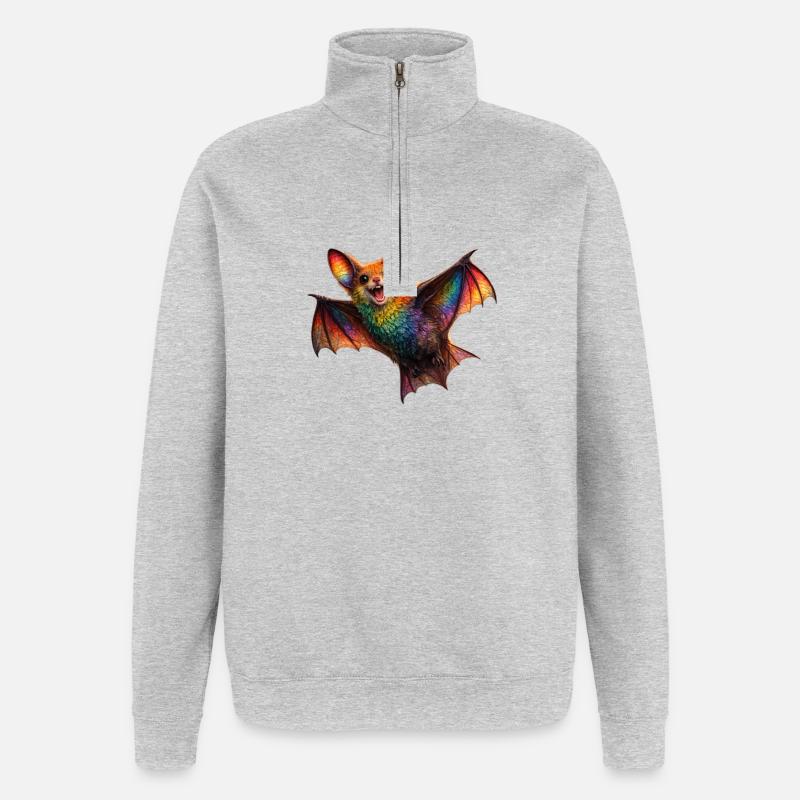Rainbow Bat Night Creature - Quarter-Zip Sweatshirt - heather grey