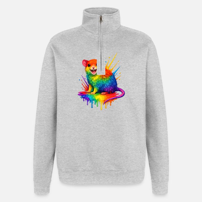 Rainbow mouse in paint splash - Quarter-Zip Sweatshirt - heather grey