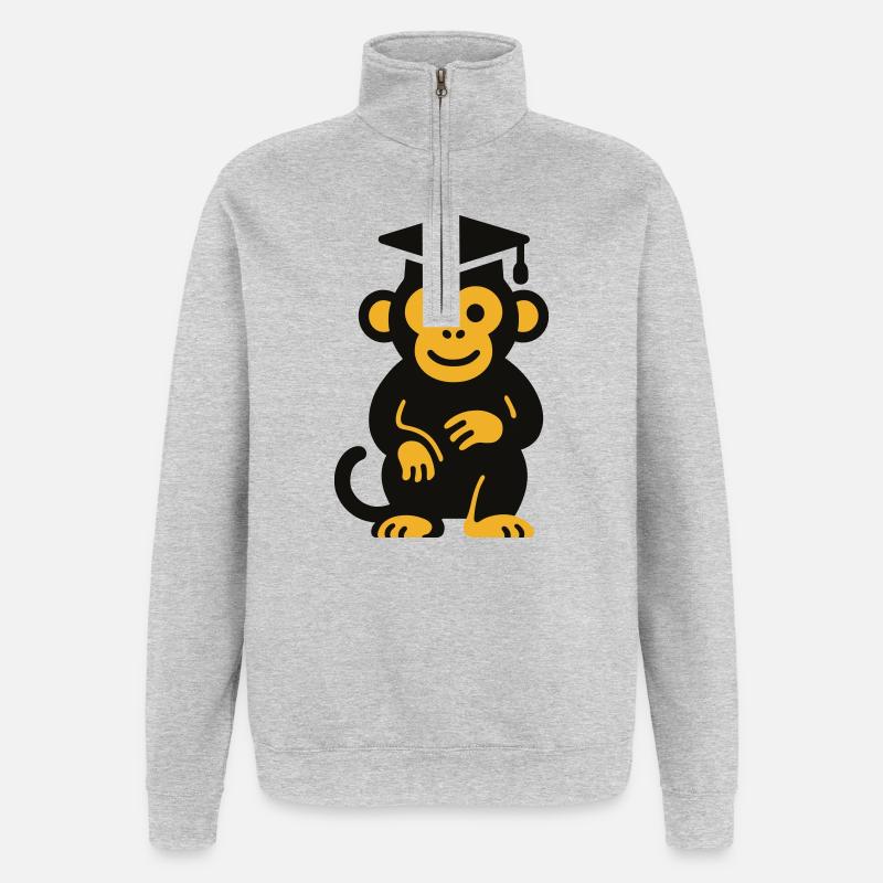 Graduation Monkey Icon Tee - Quarter-Zip Sweatshirt - heather grey