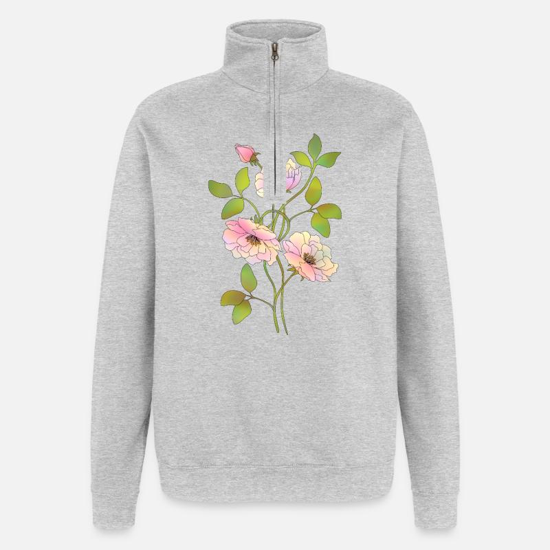 Blumen - Quarter-Zip-Sweatshirt - Grau meliert