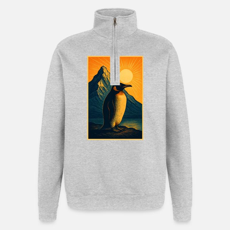 Northern Lights penguin at sunset - Quarter-Zip Sweatshirt - heather grey