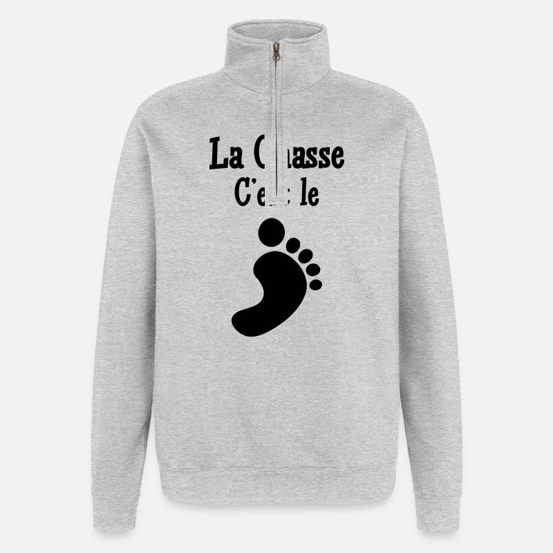 La chasse c’est le pied - Sweat à zip 1/4 - gris chiné