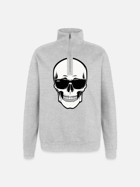 Skeleton with Sunglasses in Monochrome - Quarter-Zip Sweatshirt - heather grey