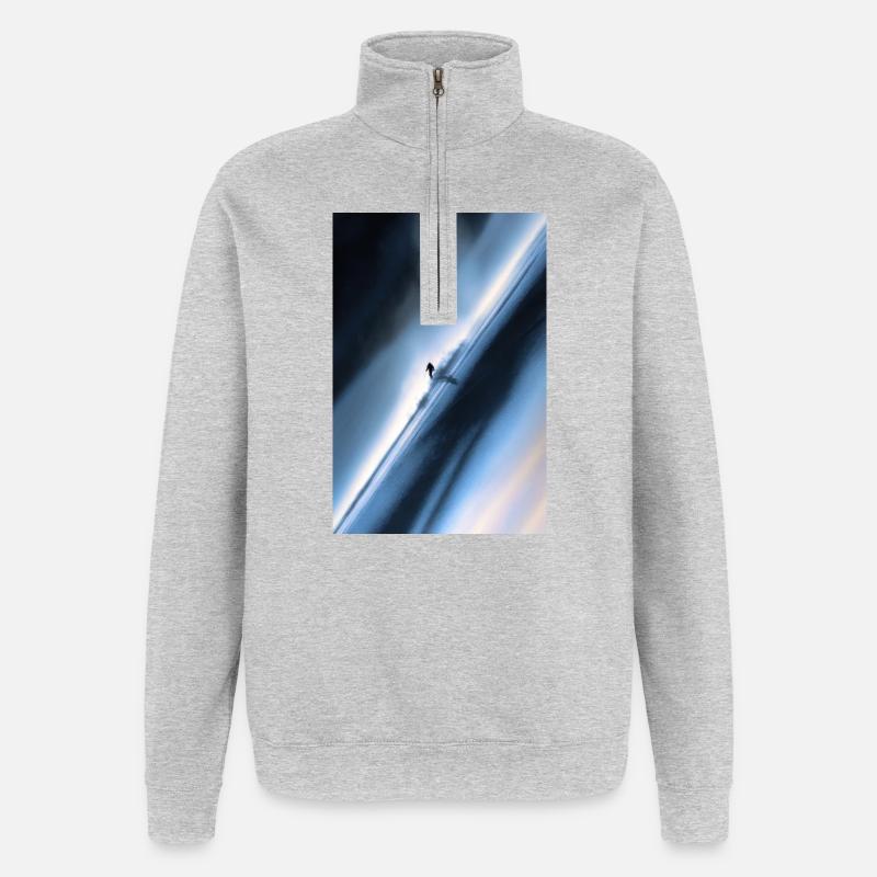 Blauer Diagonal-Schneereiter - Quarter-Zip-Sweatshirt - Grau meliert