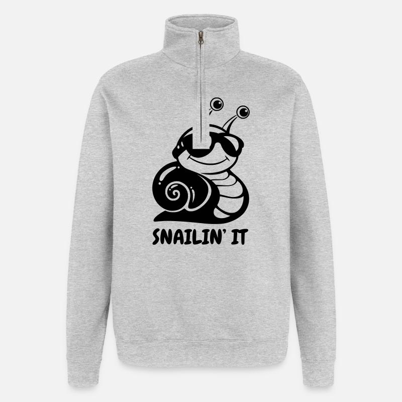Snailin’ It – Coole Schnecke - Quarter-Zip-Sweatshirt - Grau meliert