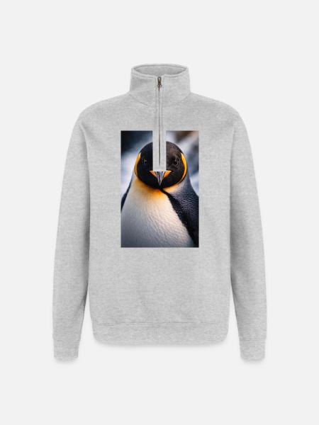 Pinguin Nahaufnahme mit Farbkontrast - Quarter-Zip-Sweatshirt - Grau meliert