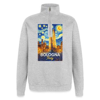 Bologne, Italie - Sweat à zip 1/4 - gris chiné - Devant - AI Model Female 172 light (172cm) & AI Model Male 178 dark (178cm)