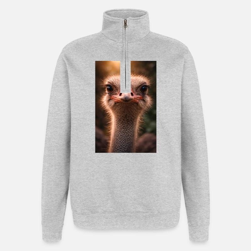 Gros plan d’autruche au ton chaud - Sweat à zip 1/4 - gris chiné