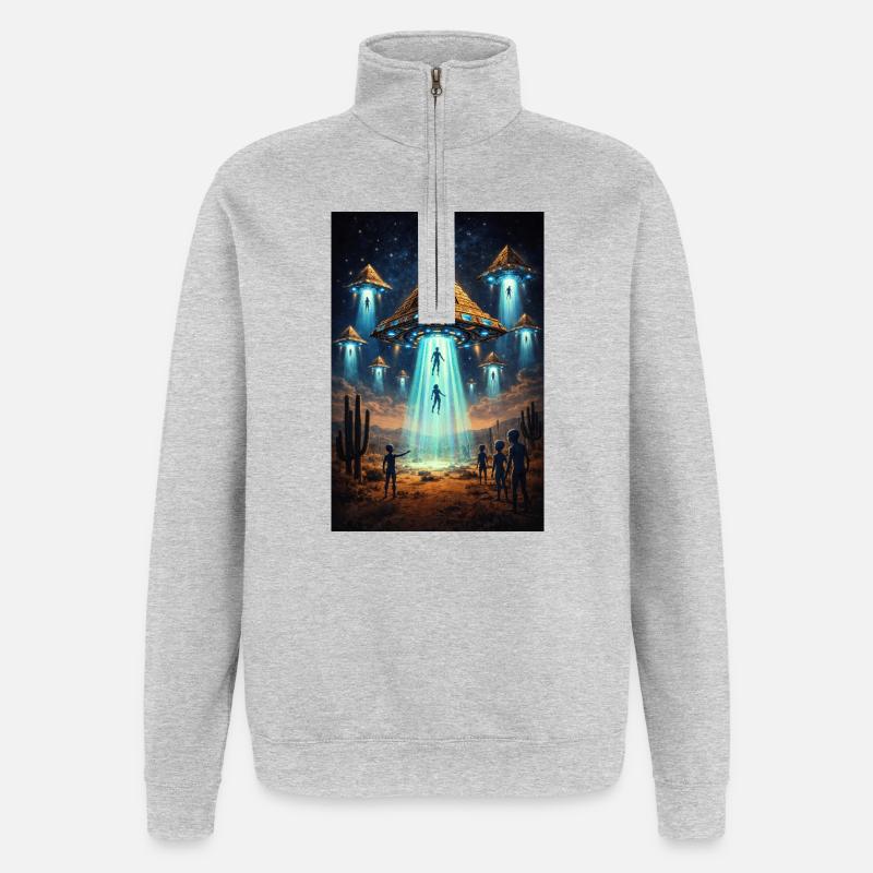 Alien UFO Pyramid Rocket - Quarter-Zip Sweatshirt - heather grey