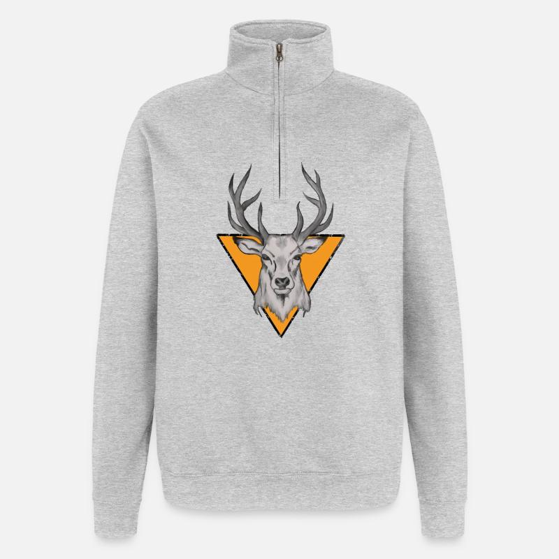 Hirschkopf im orange Dreieck - Quarter-Zip-Sweatshirt - Grau meliert