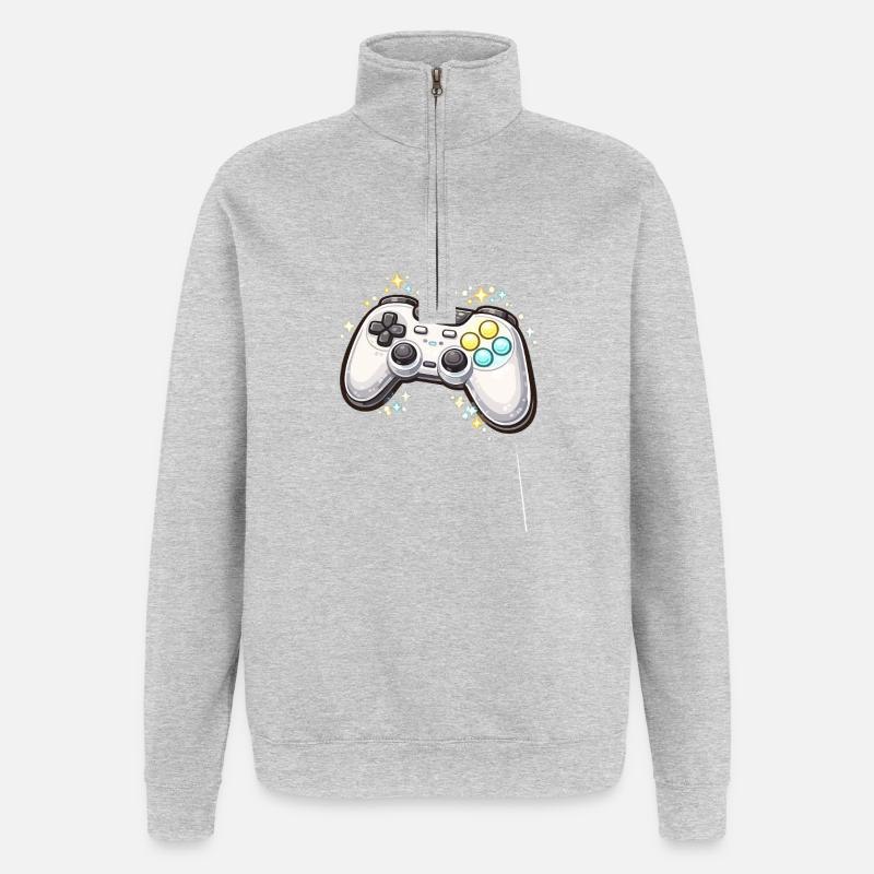 Leuchtender Spielecontroller mit Sternenstaub - Quarter-Zip-Sweatshirt - Grau meliert