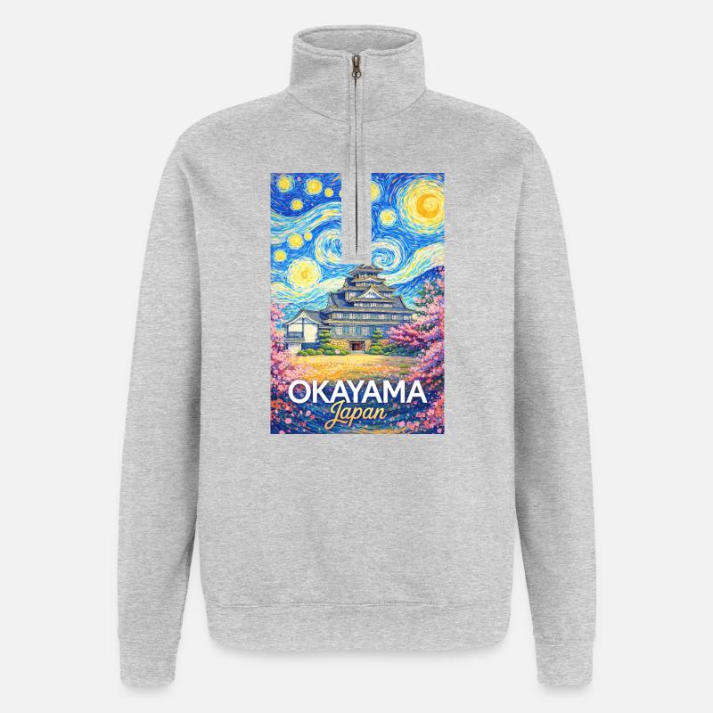 Okayama Japan - Sweatshirt med 1/4 lynlås - grå meleret