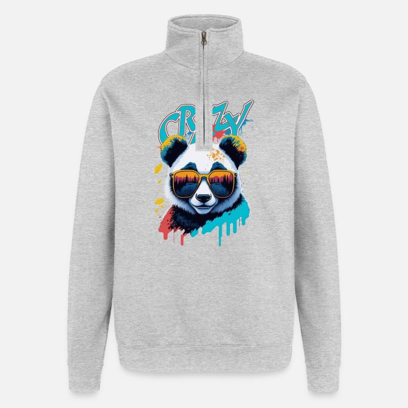 Neon-Panda mit Sonnenbrille Splash-Art - Quarter-Zip-Sweatshirt - Grau meliert