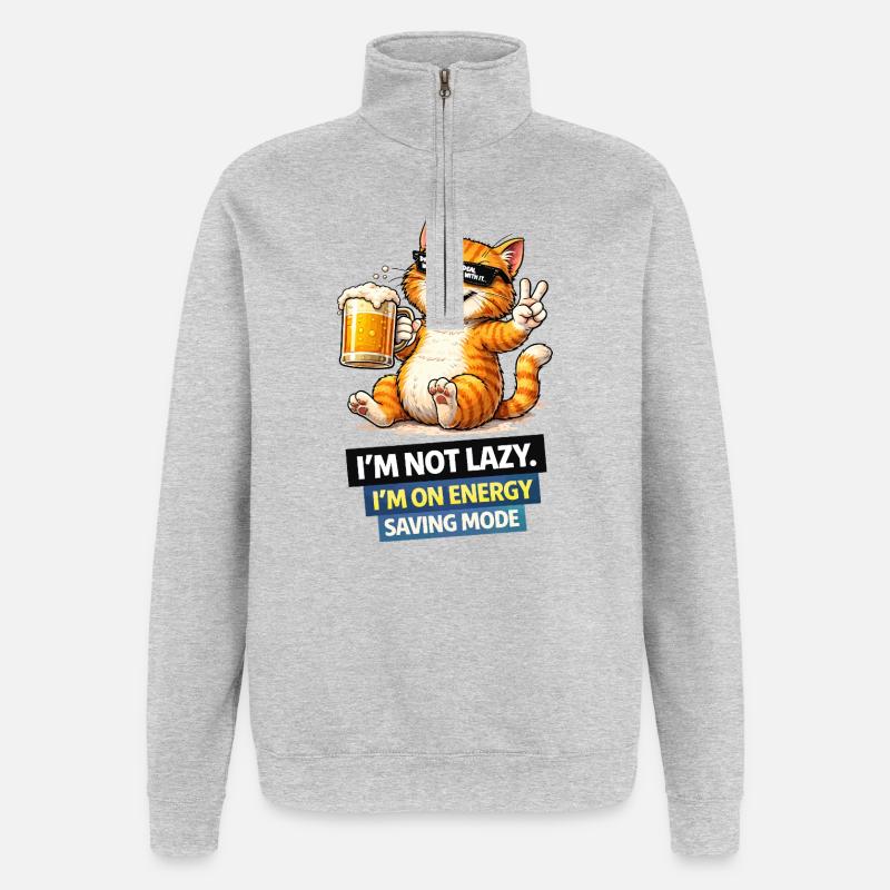 Energy Saving Cat Not Lazy - Quarter-Zip Sweatshirt - heather grey