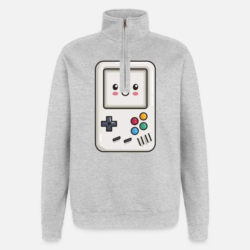 Console jeu mignonne - Sweat à zip 1/4 - gris chiné