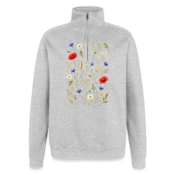 Bunte Wildblumen Illustration Natur Floral Design - Quarter-Zip-Sweatshirt - Grau meliert - Vorne - AI Model Female 172 light (172cm) & AI Model Male 178 dark (178cm)