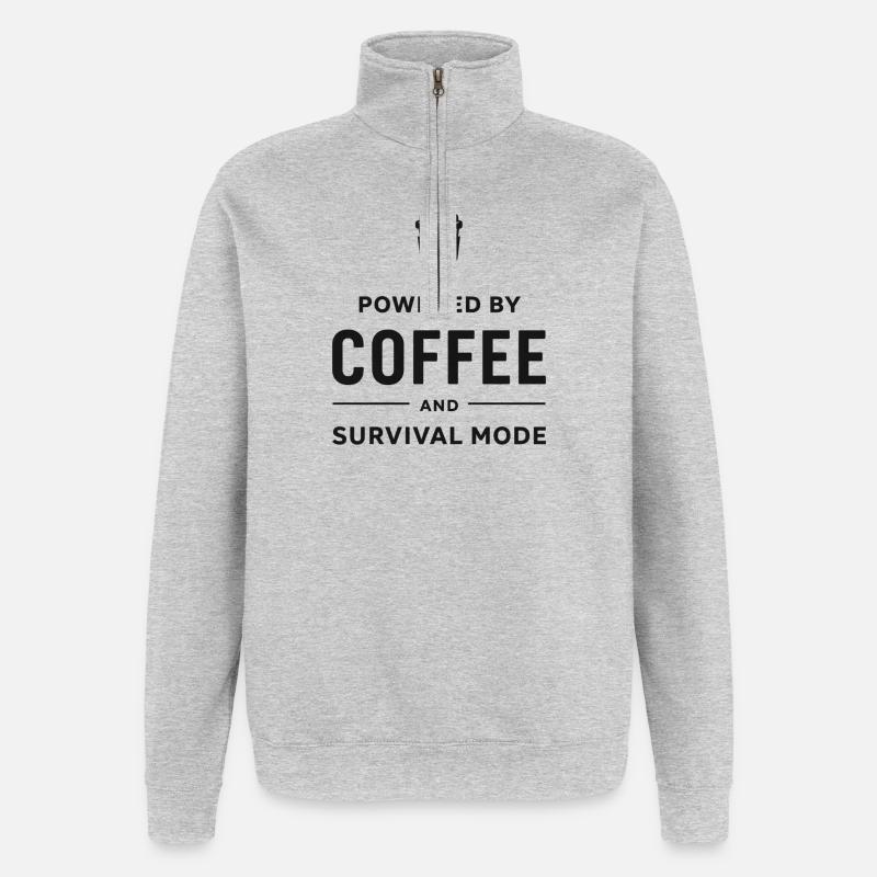 Angedreven durch Kaffee und Überlebensmodus - Quarter-Zip-Sweatshirt - Grau meliert