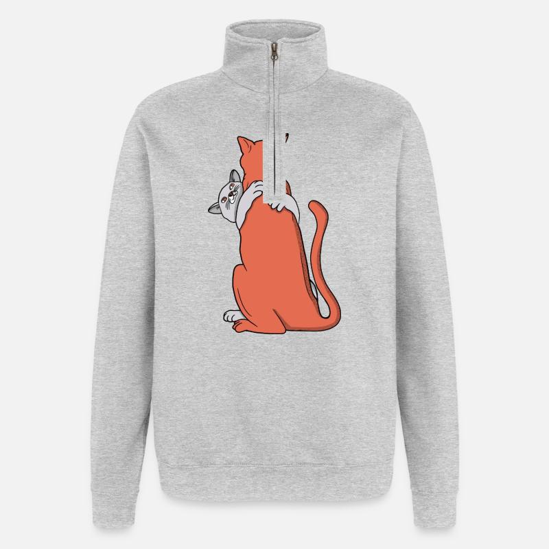 Deux chats s’embrassent dans l’amitié - Sweat à zip 1/4 - gris chiné