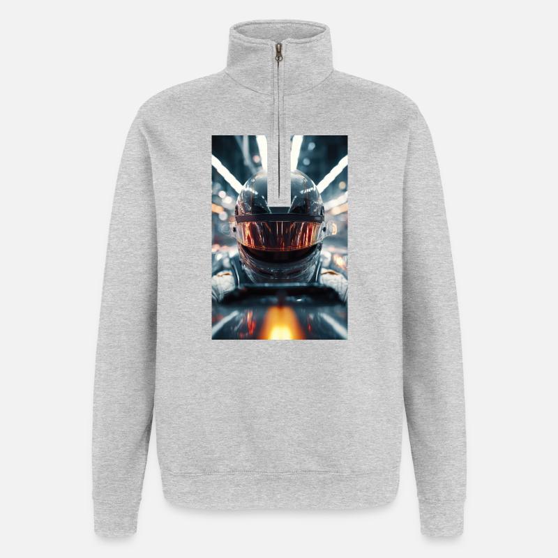 Neon Racer Helm - Quarter-Zip-Sweatshirt - Grau meliert