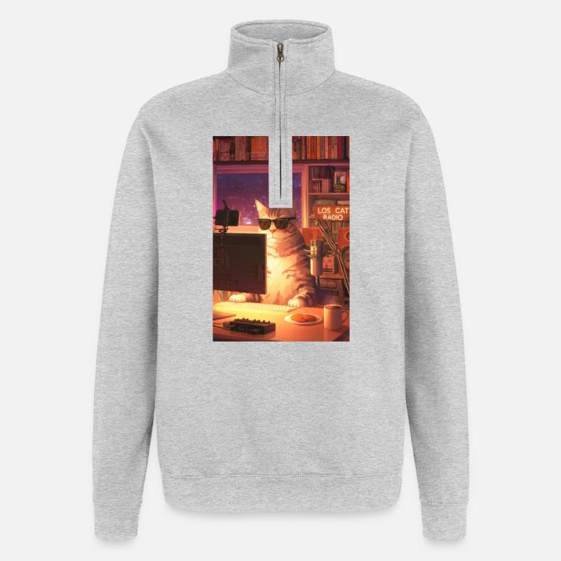 Cat Stream Neon Studio - Quarter-Zip Sweatshirt - heather grey