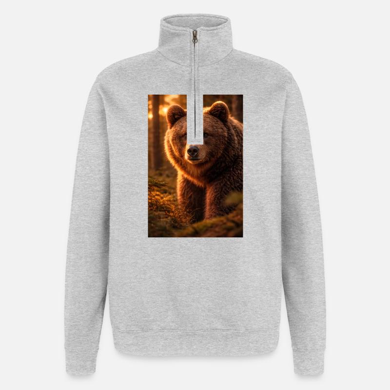 Sonnenuntergangsbär im Wald - Quarter-Zip-Sweatshirt - Grau meliert