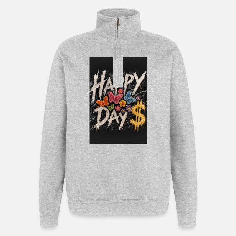 Jour Heureux Papillons et Fleurs Dollar - Sweat à zip 1/4 - gris chiné