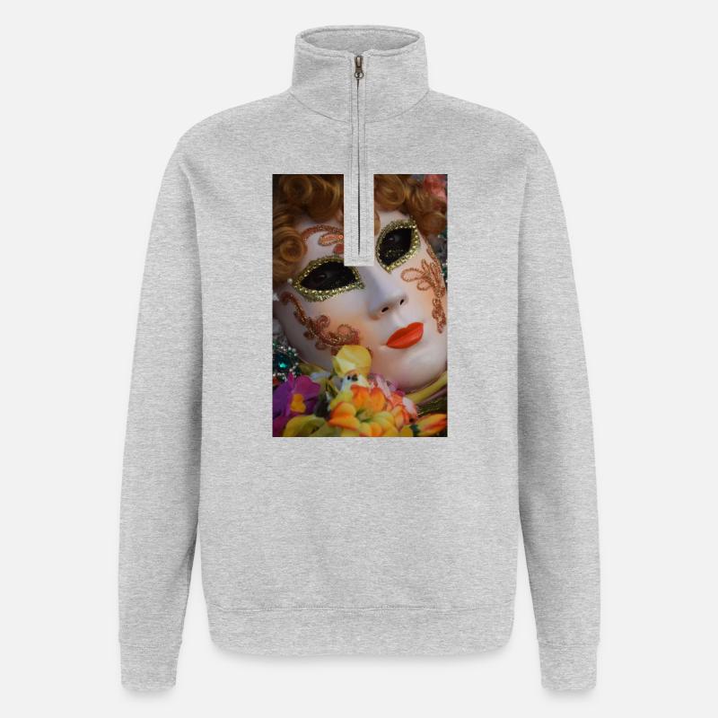 Masque vénitien Paillettes dorées - Sweat à zip 1/4 - gris chiné