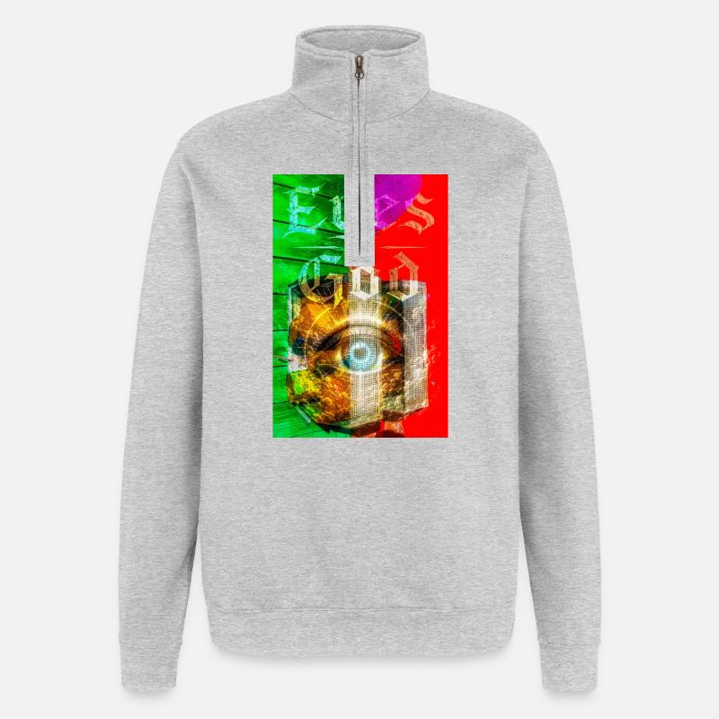 Œil néon dans Metal Circle - Sweat à zip 1/4 - gris chiné