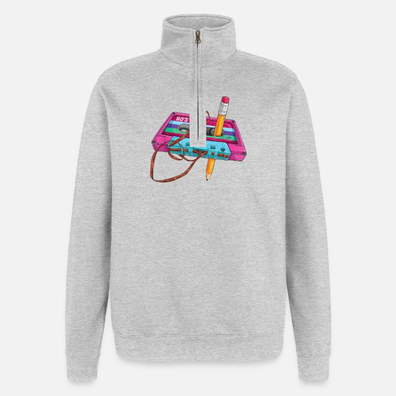 80er Kassette Stift - Quarter-Zip-Sweatshirt - Grau meliert