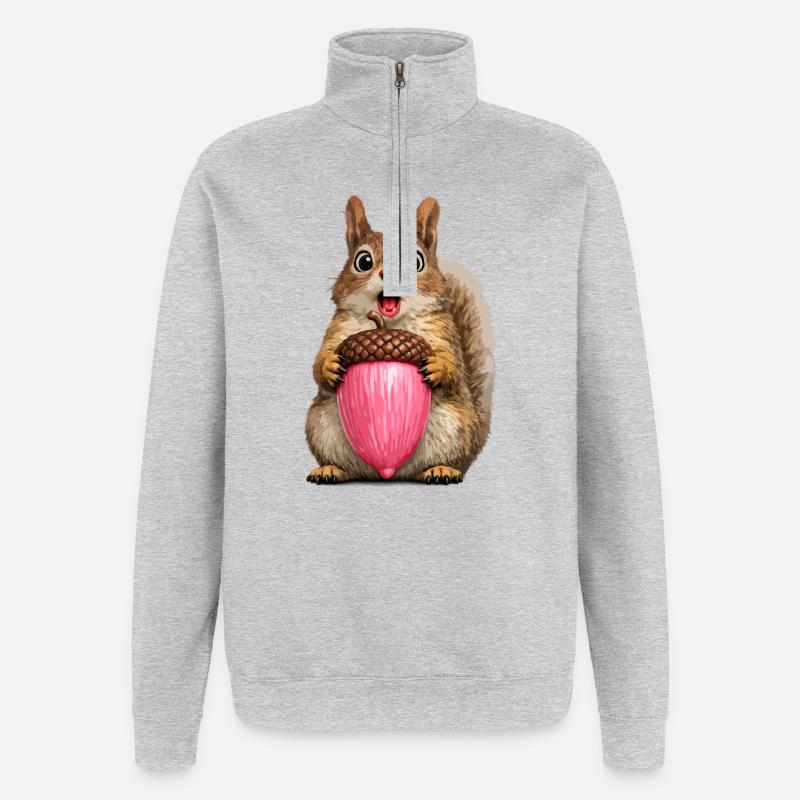 Eichhörnchen mit rosa Eichel - Quarter-Zip-Sweatshirt - Grau meliert