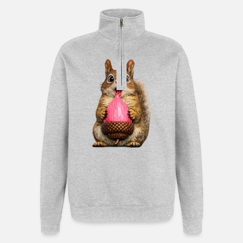 Clin d’œil Écureuil Gland Rose - Sweat à zip 1/4 - gris chiné