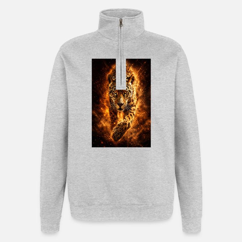 Inferno Leopard Blaze - Quarter-Zip Sweatshirt - heather grey