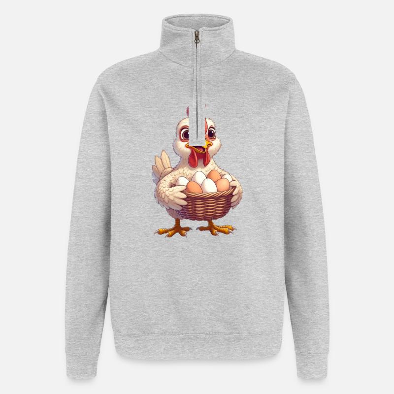 Huhn mit Eierkorb - Quarter-Zip-Sweatshirt - Grau meliert