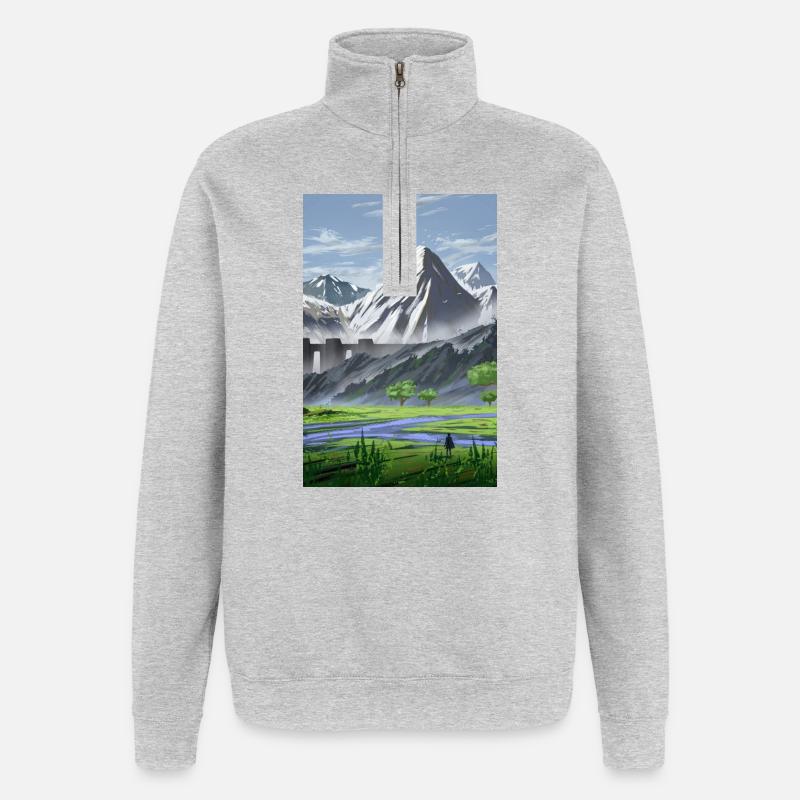 Alpine mountains and serene valley - Quarter-Zip Sweatshirt - heather grey