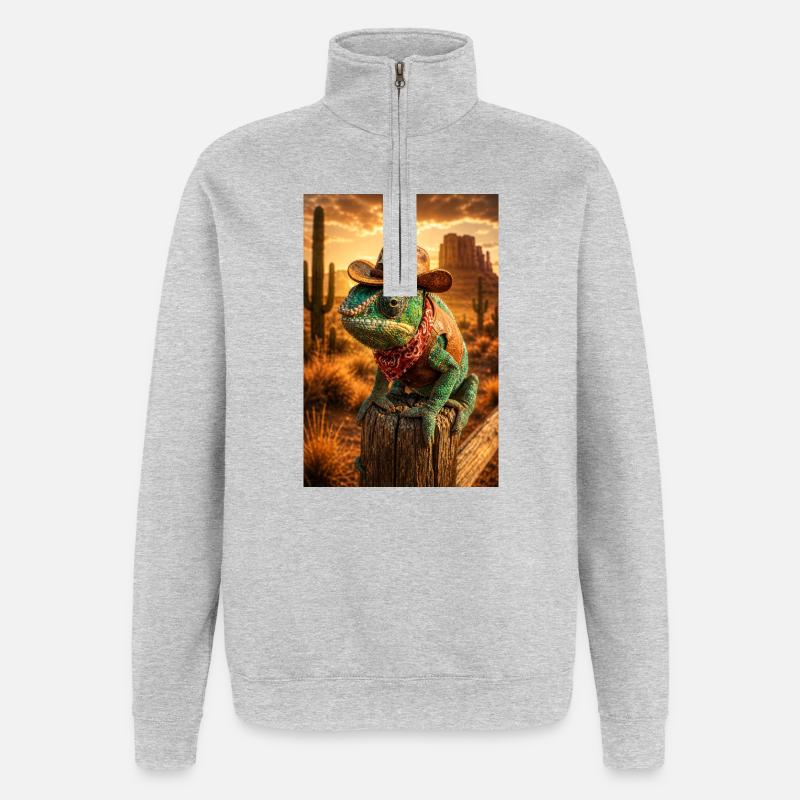 Gecko Cowboy du Désert - Sweat à zip 1/4 - gris chiné