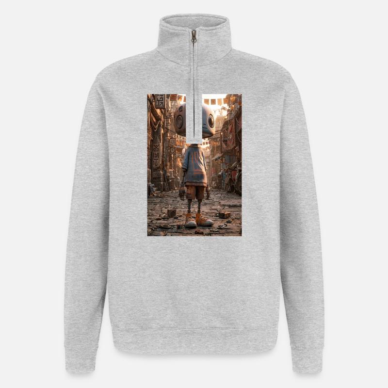 Rostiger Roboter im Neon-Basar - Quarter-Zip-Sweatshirt - Grau meliert
