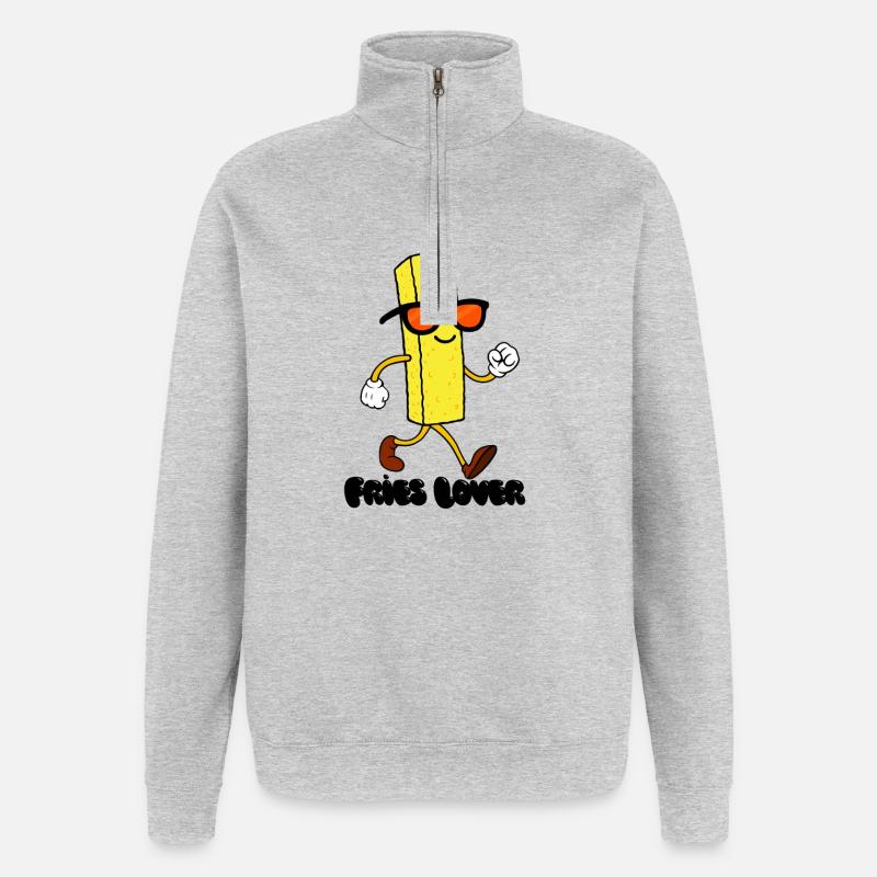 Amoureux des frites - Sweat à zip 1/4 - gris chiné