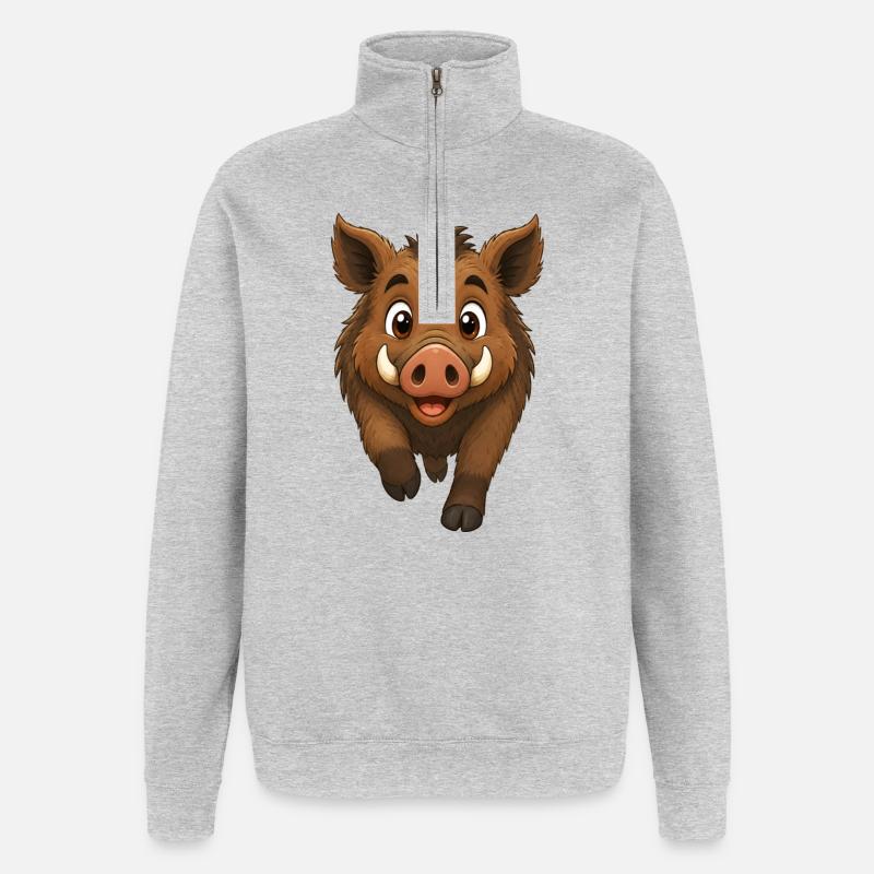 Wildschwein läuft - Quarter-Zip-Sweatshirt - Grau meliert