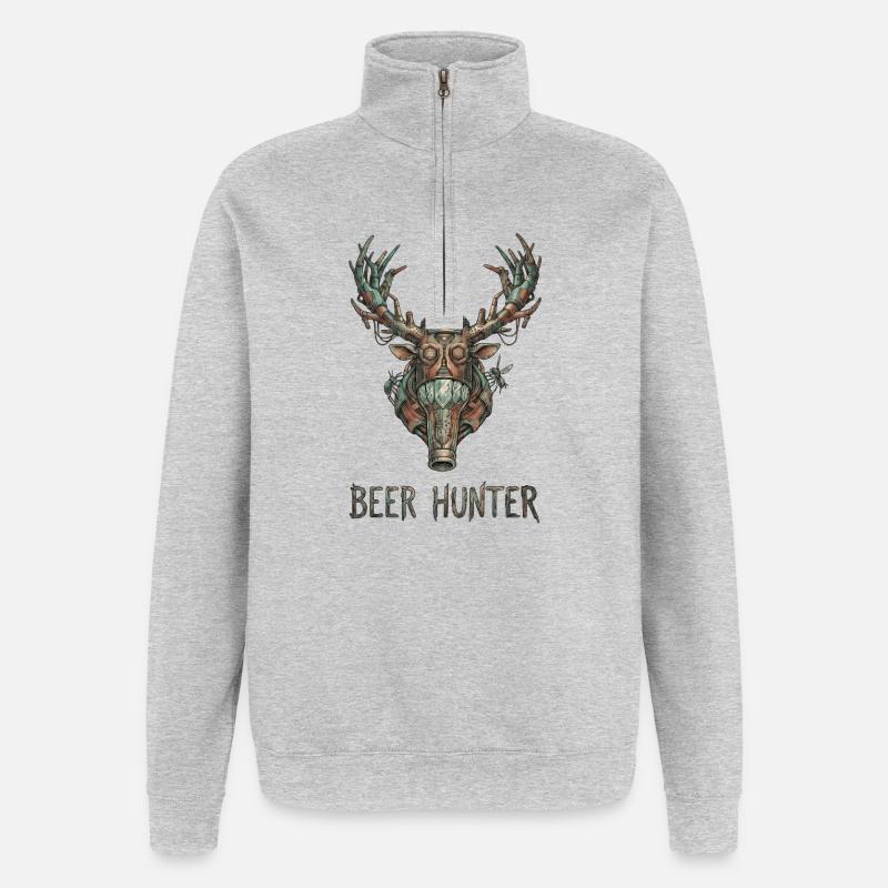 Steampunk-Bierjäger - Quarter-Zip-Sweatshirt - Grau meliert