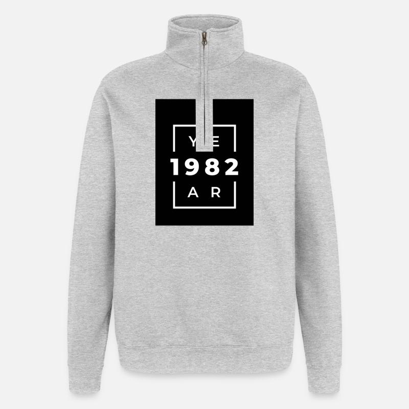 Design rétro année 1982 en noir et blanc - Sweat à zip 1/4 - gris chiné