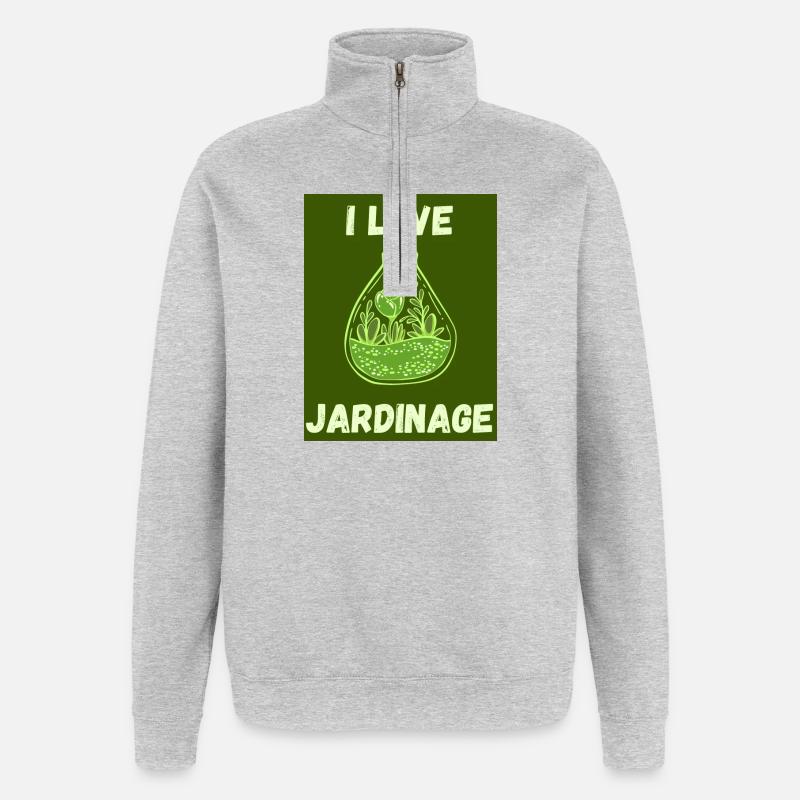 PRINTEMPS. JARDINAGE. RETRAITE. PRINTEMPS. JARDIN. - Sweat à zip 1/4 - gris chiné