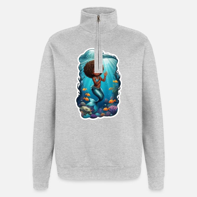 Märchenhafte Meerjungfrau mit lockigem Haar - Quarter-Zip-Sweatshirt - Grau meliert