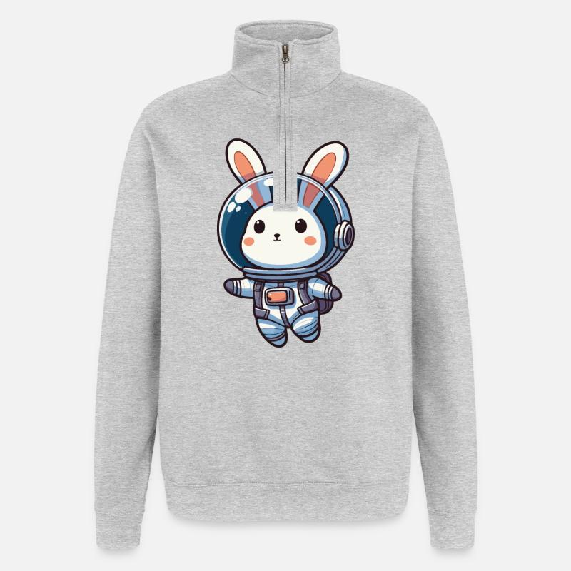 Lapin mignon, astronaute, lapin dans l’espace - Sweat à zip 1/4 - gris chiné