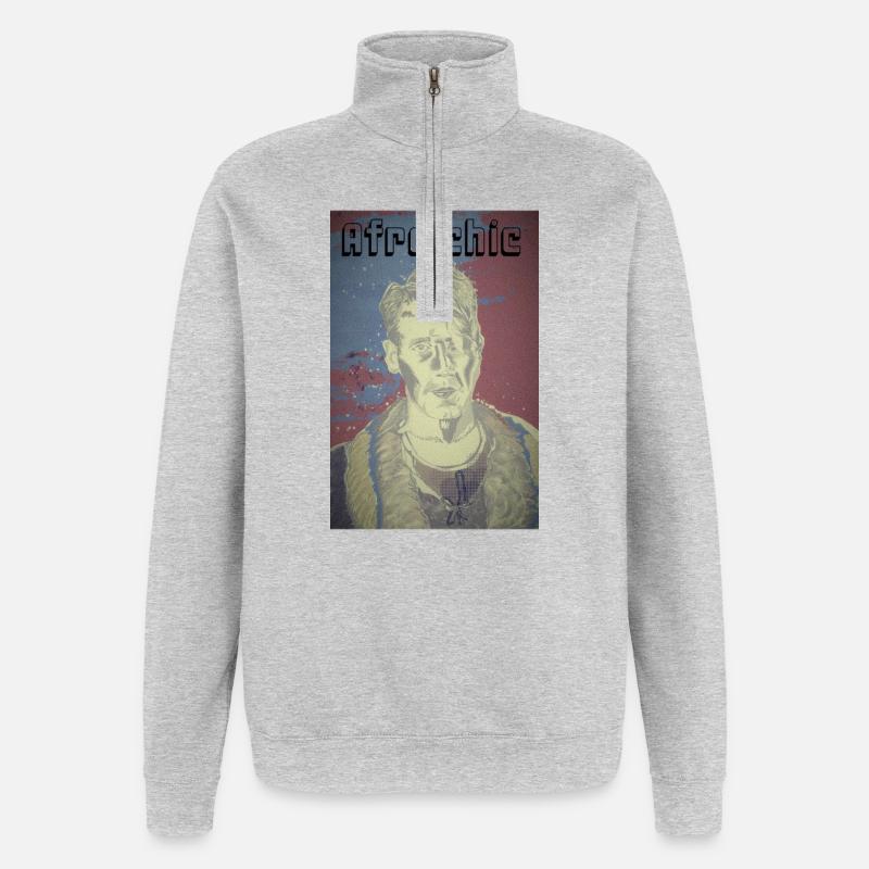 Afro chic - Sweat à zip 1/4 - gris chiné