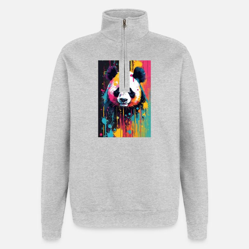 Panda Farbexplosion - Quarter-Zip-Sweatshirt - Grau meliert