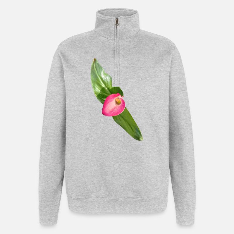 Pink Calla Blüte - Quarter-Zip-Sweatshirt - Grau meliert