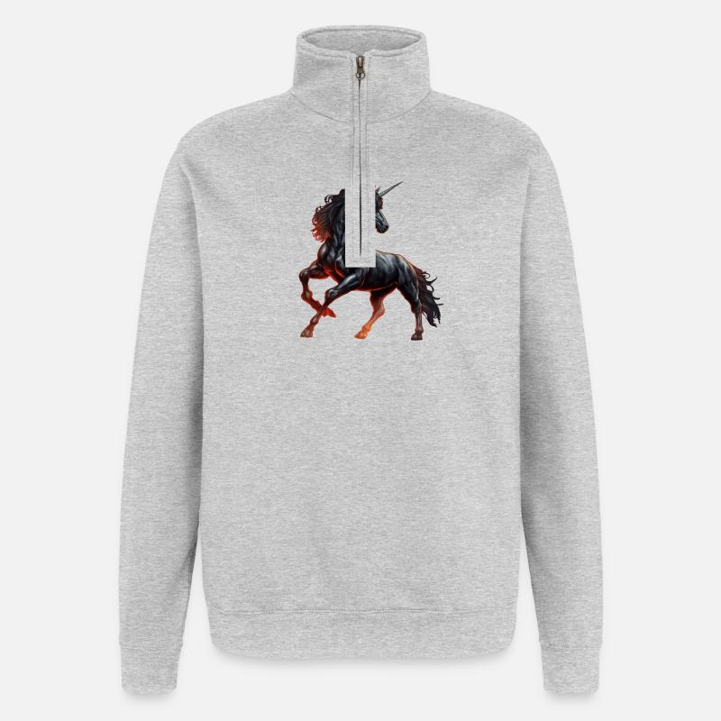 Das mächtige schwarze Einhorn - Quarter-Zip-Sweatshirt - Grau meliert